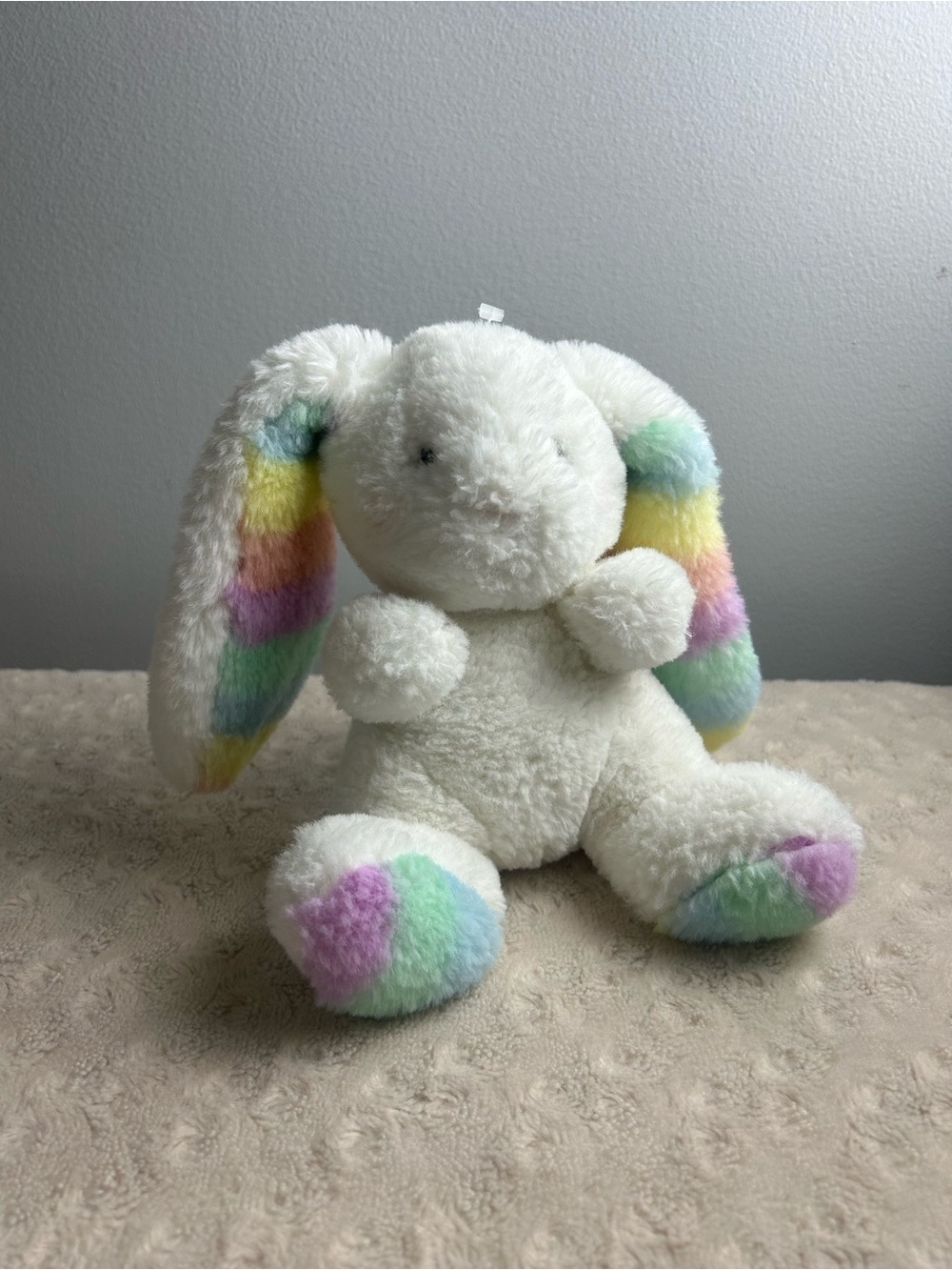 Aurora White Bunny Rabbit Plush Stuffed Animal Toy Rainbow Stripe Ears Feet